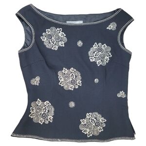 Maggy London Black and White Embroidered Top